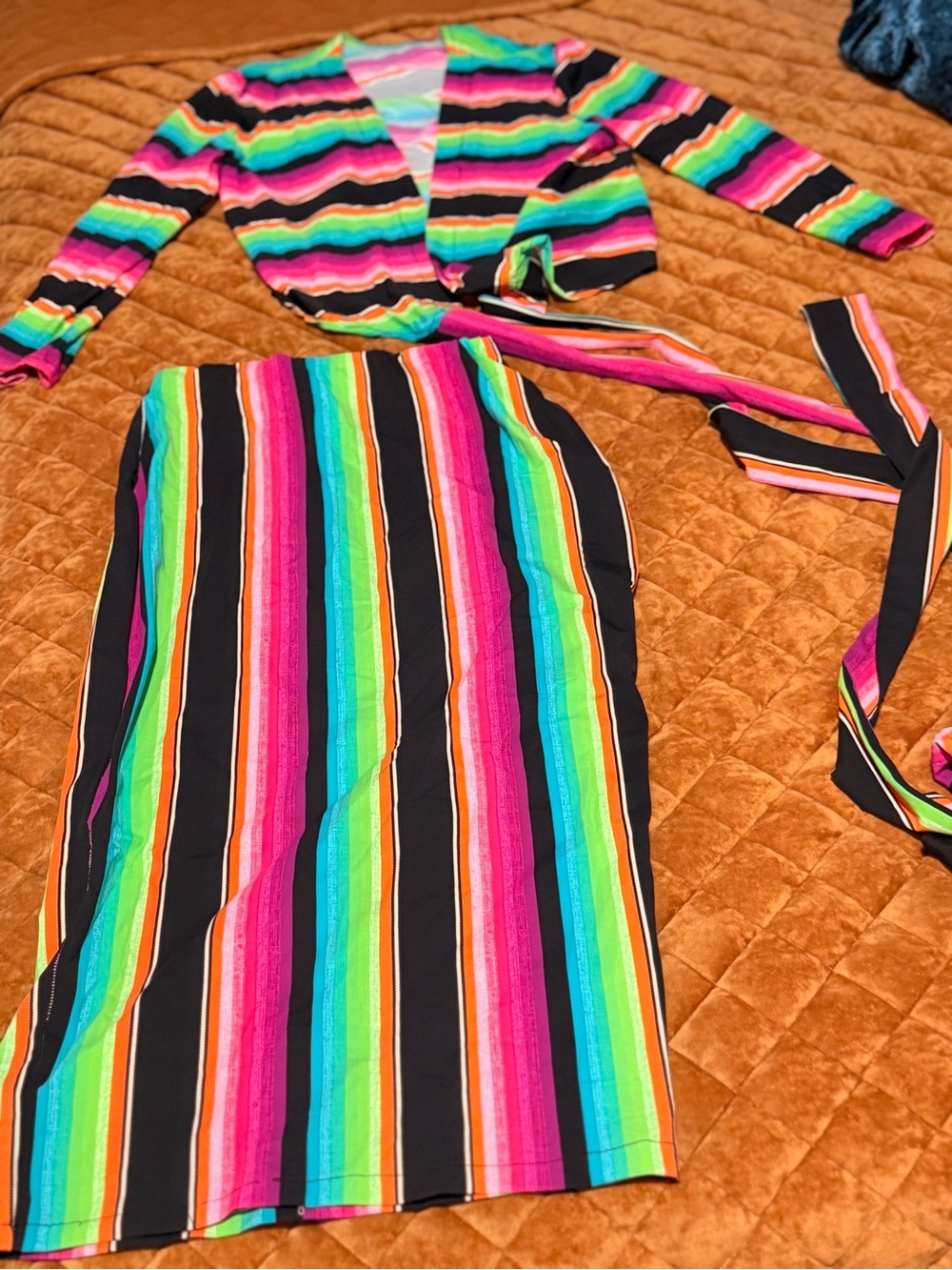 Womens Rainbow Stripe Two-Piece Dress Set - Bright Multicolor